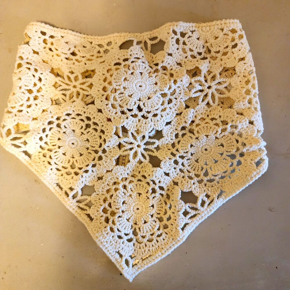 Cream Crochet Lace Floral Head Hair Scarf Accesory Prairie Retro Cottagecore 90s